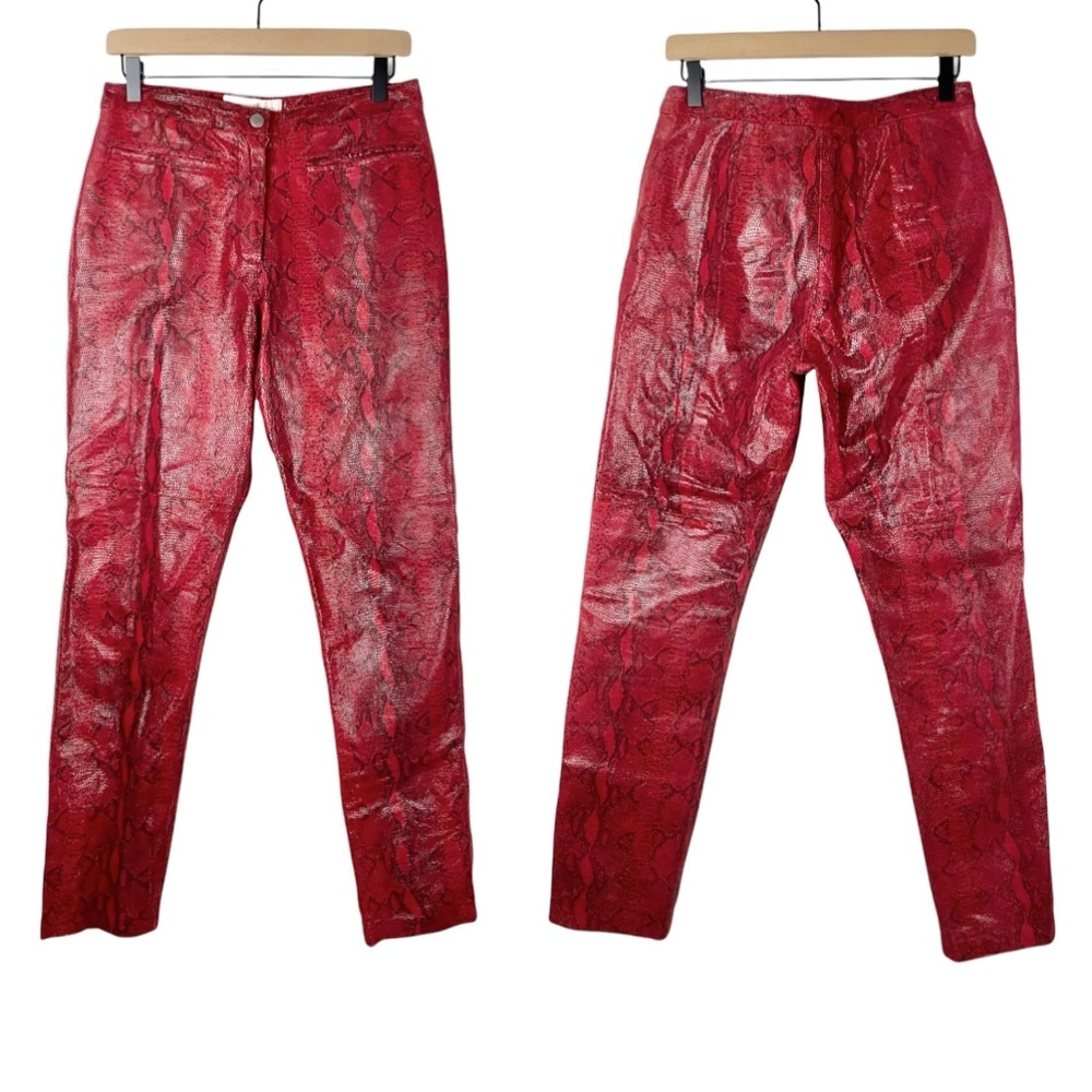 Vintage Margaret Godfrey 80’s High Rise Slim Leg Snake Print Red Leather Pants 8